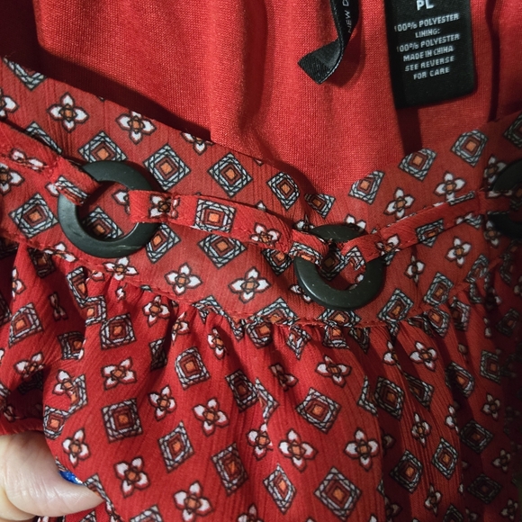New Directions Dark Red Smocked Puff Sleeve Blouse - Picture 4 of 6